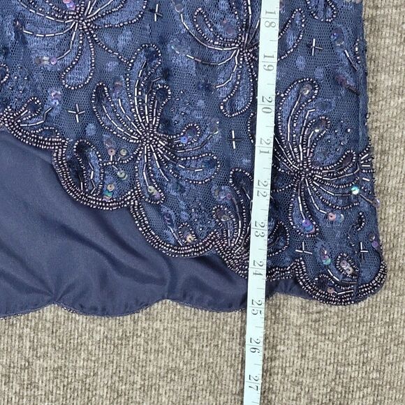 Laurence Kazar Blouse Womens M Blue Short Sleeve Sequin Beaded Shimmer Top - Picture 5 of 13